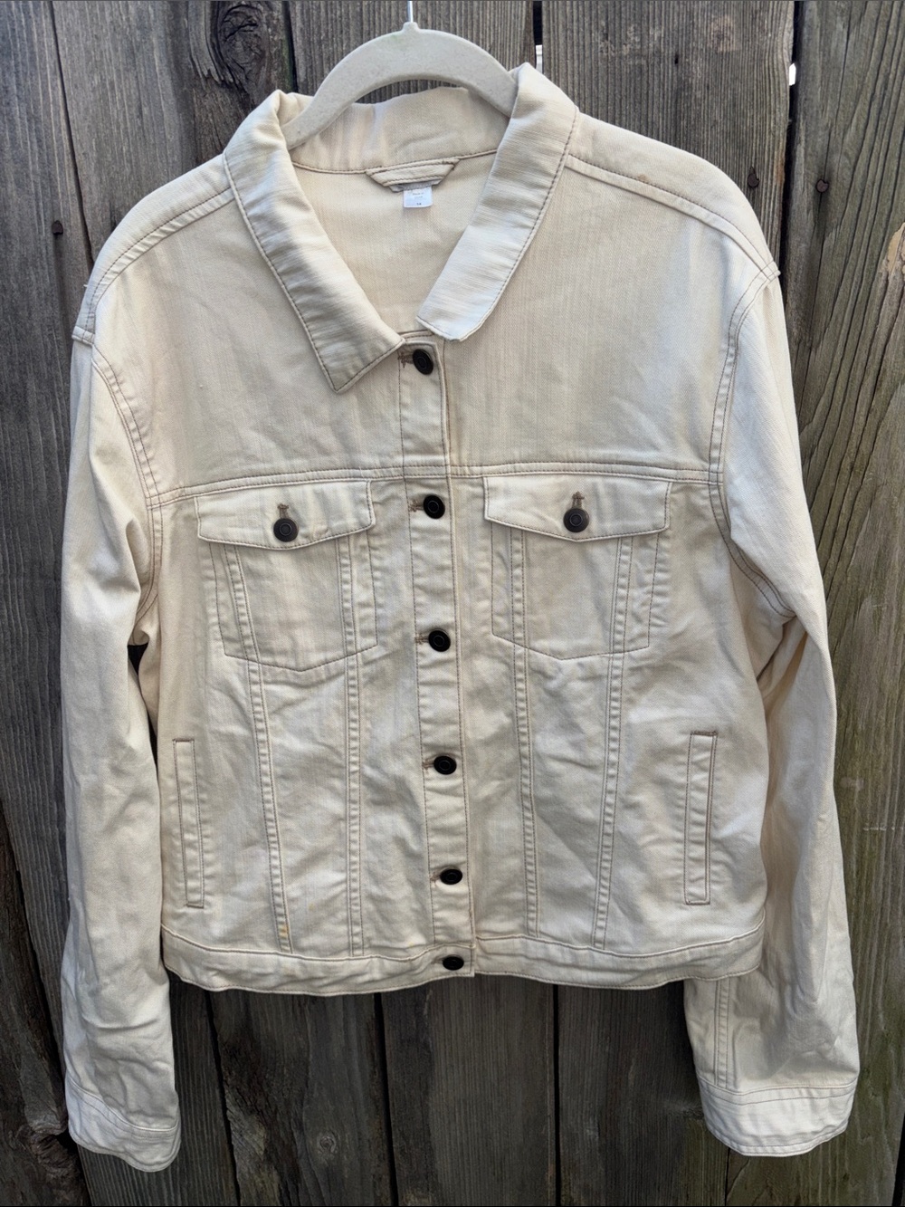 Garnet Hill Tan Cream Western Retro Denim Jean Jacket Women’s Size 14